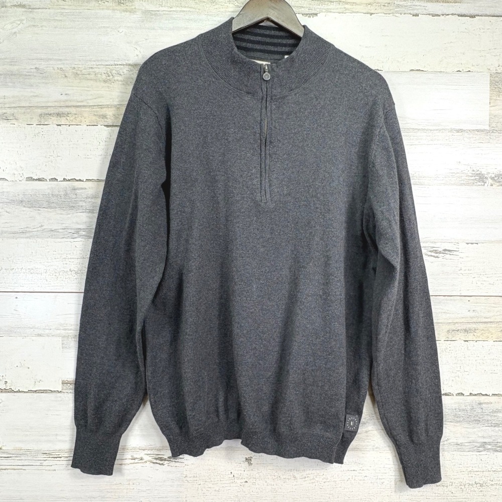 Linksoul Mens L Gray Cotton Cashmere 1/4 Zip Golf Sweater Tempus Fugit Size‎ L